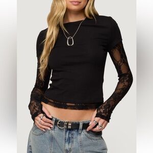 NWOT Edikted Black Layered Lace Sleeve T-Shirt